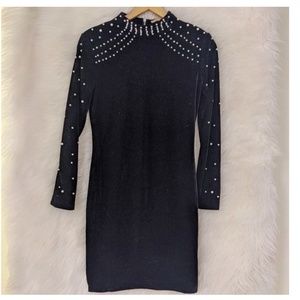 Pearl Embellished Black Velvet Dress